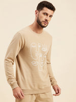 Men Beige Line Printed Sweatshirt