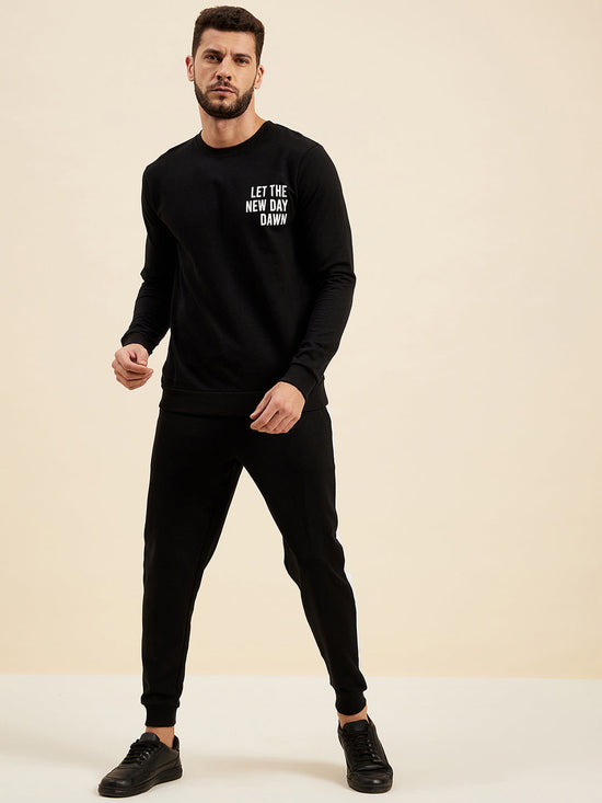 Men Black LET THE NEW DAY DAWN Print Sweatshirt