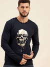 Men Navy Front Foil Skull Print Sweatshirt