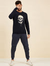 Men Navy Front Foil Skull Print Sweatshirt