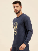 Men Blue Melange Foil Print Sweatshirt