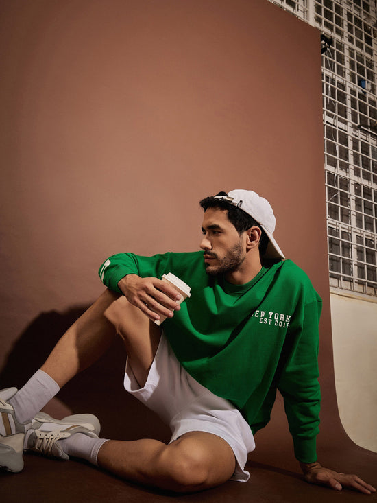 Men Green Chicago Oversized Sweatshirt