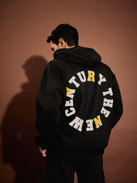 Men Black Century Oversized Zipper Hoodie