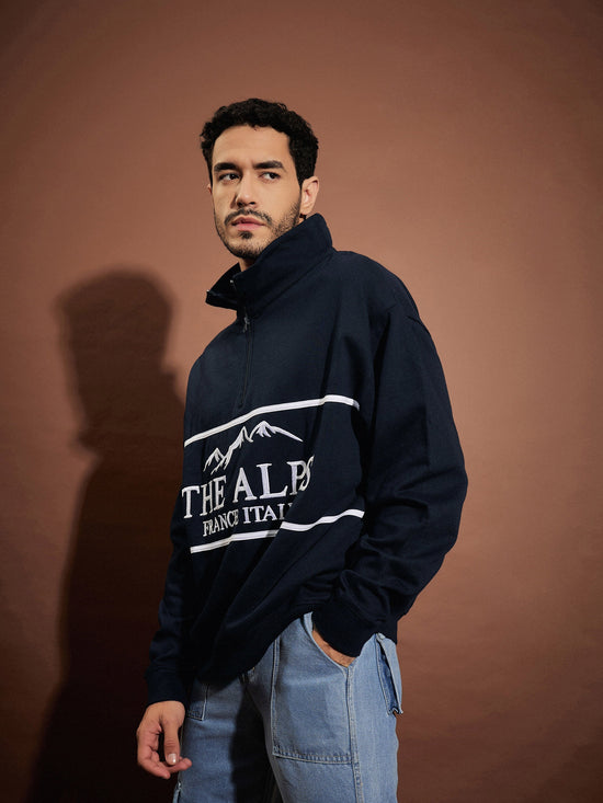 Men Navy The Alps Front Zipper Oversized Sweatshirt