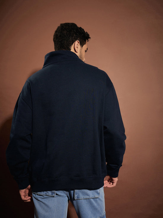 Men Navy The Alps Front Zipper Oversized Sweatshirt