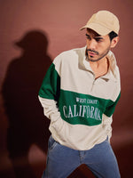 Men Beige & Green California Zipper Oversized Sweatshirt