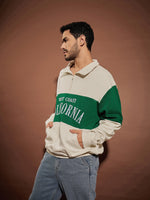 Men Beige & Green California Zipper Oversized Sweatshirt