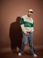 Men Beige & Green California Zipper Oversized Sweatshirt