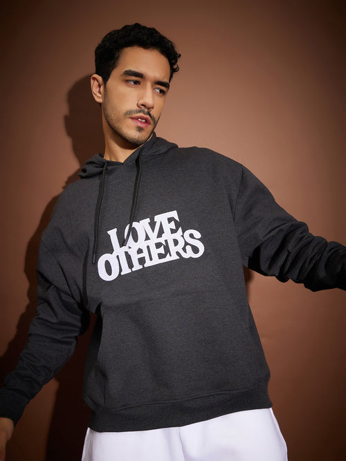 Men Dark Grey Melange Love Others Oversized Hoodie