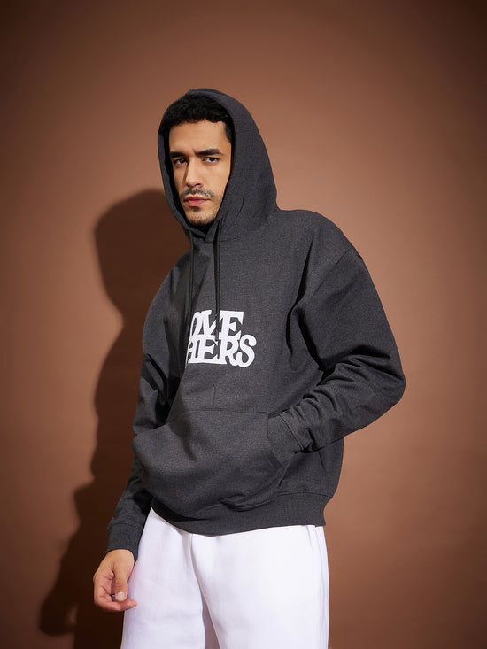 Men Dark Grey Melange Love Others Oversized Hoodie