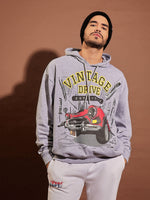 Men Grey Melange Vintage Oversized Hoodie