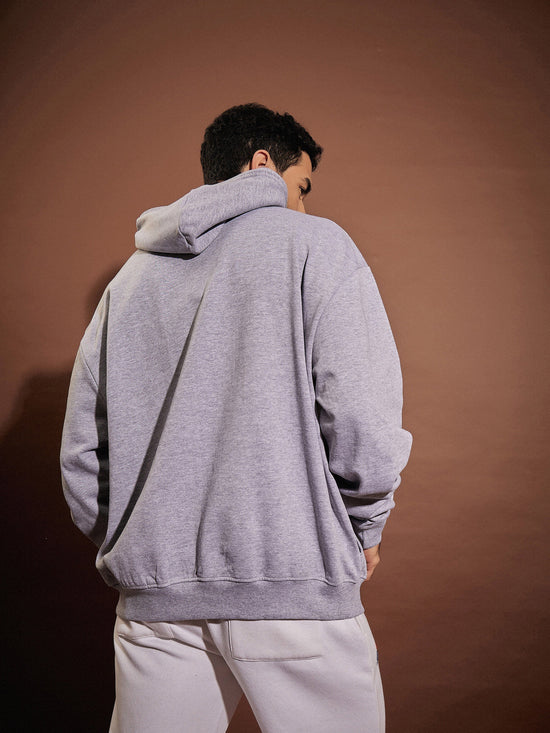 Men Grey Melange Vintage Oversized Hoodie