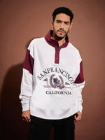 Men White & Maroon San Francisco Front Button Sweatshirt