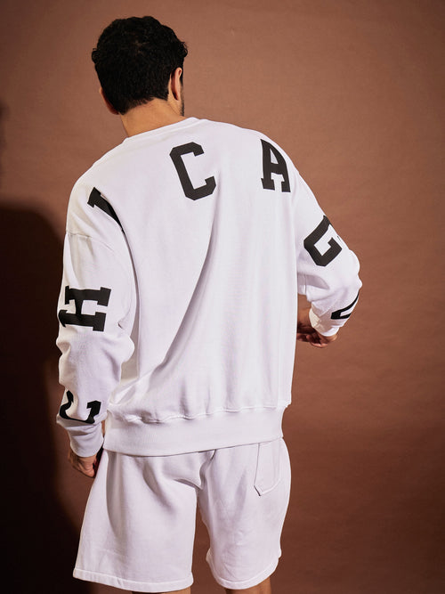 Men White Chicago Oversized Sweatshirt