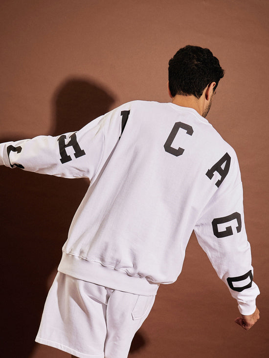 Men White Chicago Oversized Sweatshirt