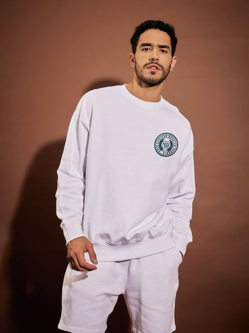 Men White Area Eastern Oversized Sweatshirt