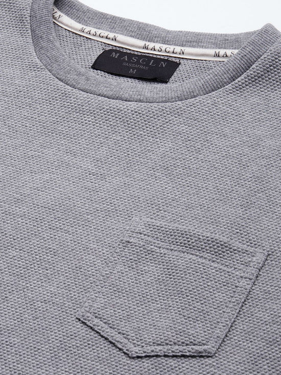 Men's Grey Melange Slim Fit Pocket T-Shirt