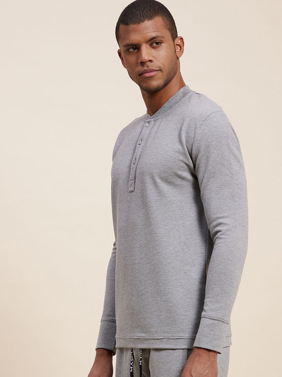 Men's Grey Melange Henley T-Shirt