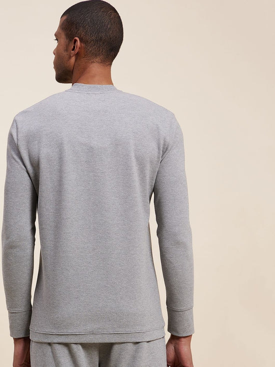 Men's Grey Melange Henley T-Shirt