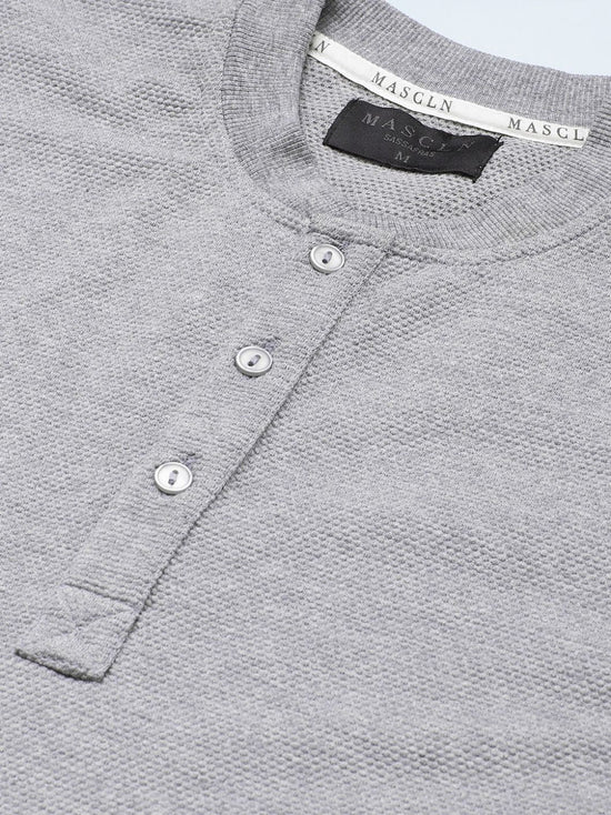 Men's Grey Melange Henley T-Shirt