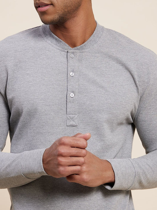 Men's Grey Melange Henley T-Shirt