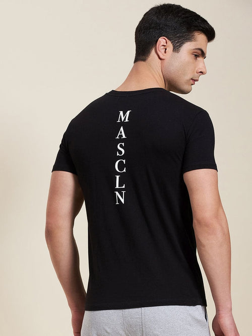 Men Black Slim Fit Back Print MASCLN Logo T-Shirt