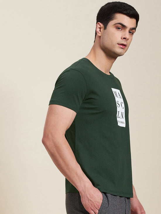 Men Olive Vertical MASCLN Slim Fit T-Shirt