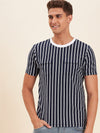 Men Navy & White Stripes Double Pocket Cotton T-Shirt