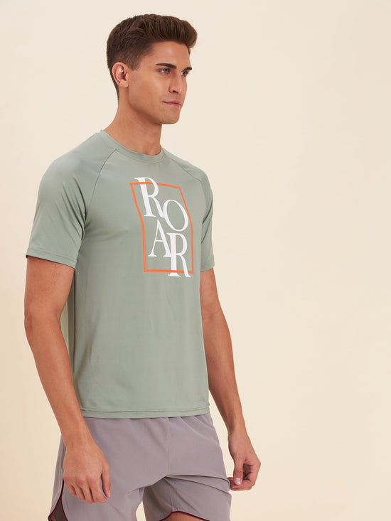 Men Light Olive ROAR Dry Fit Raglan T-Shirt