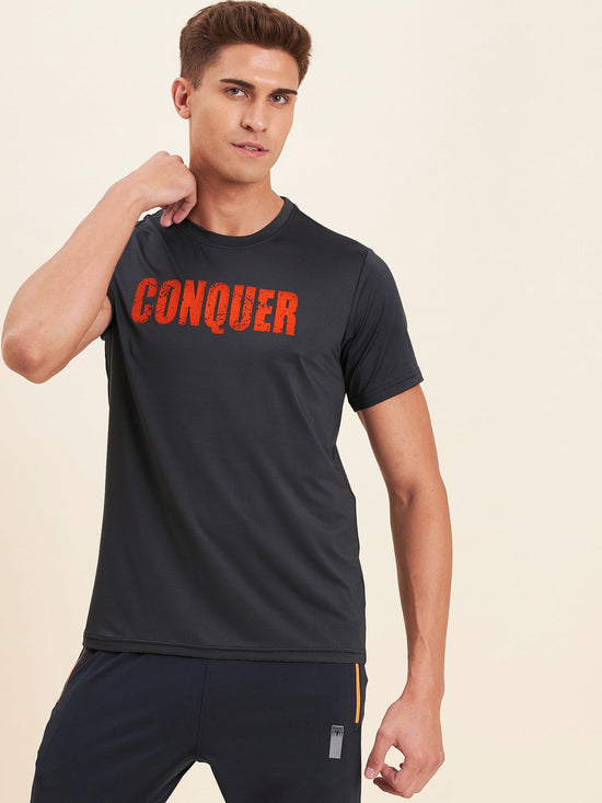 Men Grey CONQUER Dry Fit T-Shirt