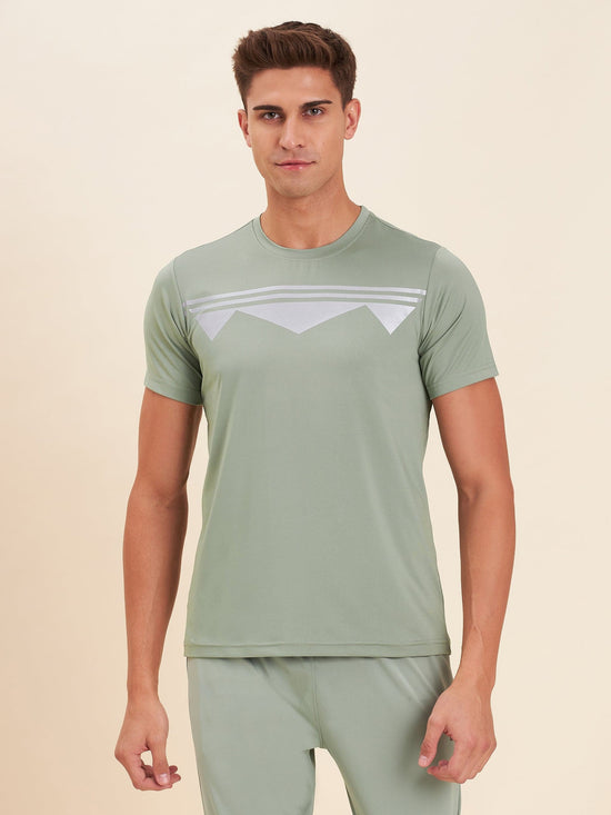 Men Light Olive Brand Logo Dry Fit T-Shirt