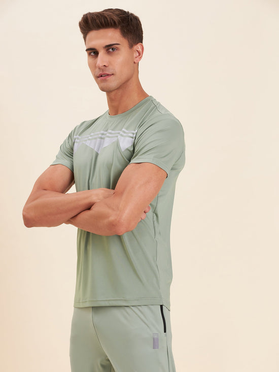 Men Light Olive Brand Logo Dry Fit T-Shirt