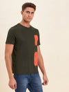 Men Olive Viscose Zipper Pocket T-Shirt