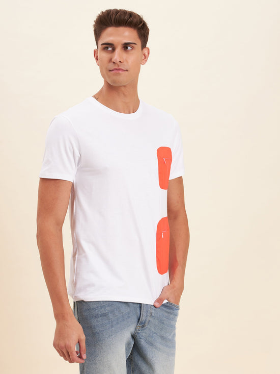 Men White Viscose Zipper Pocket T-Shirt