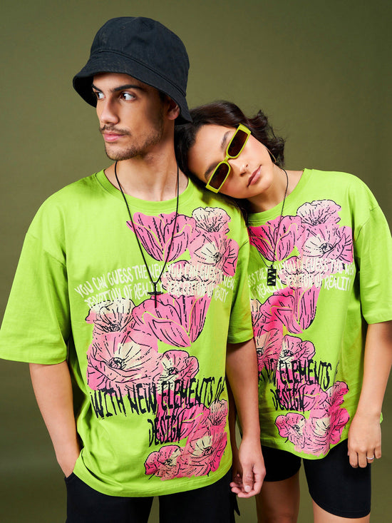 Unisex Green Floral Oversized T-Shirt