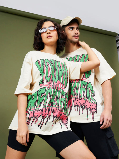 Unisex Beige YOUNG & RECKLESS Oversized T-Shirt
