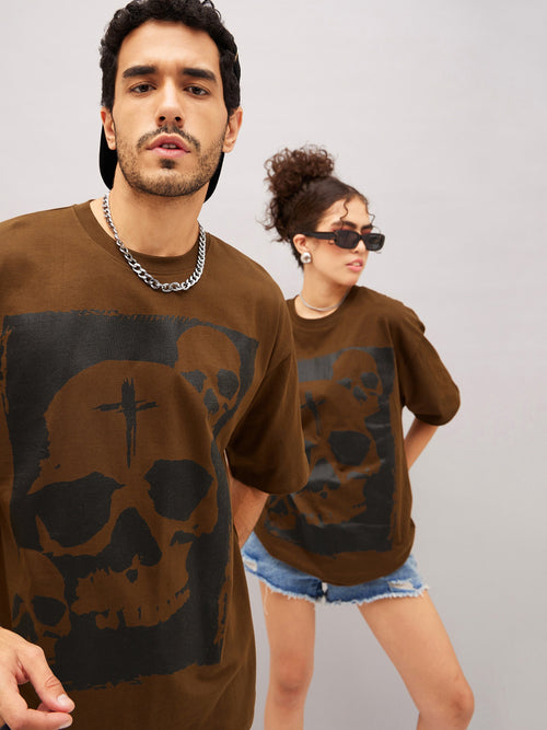 Unisex Brown Skull Oversized T-Shirt