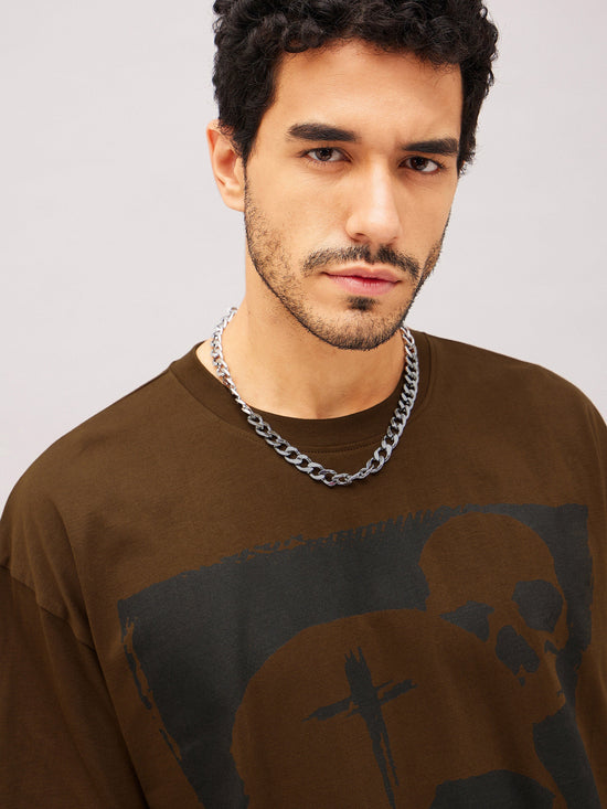 Unisex Brown Skull Oversized T-Shirt