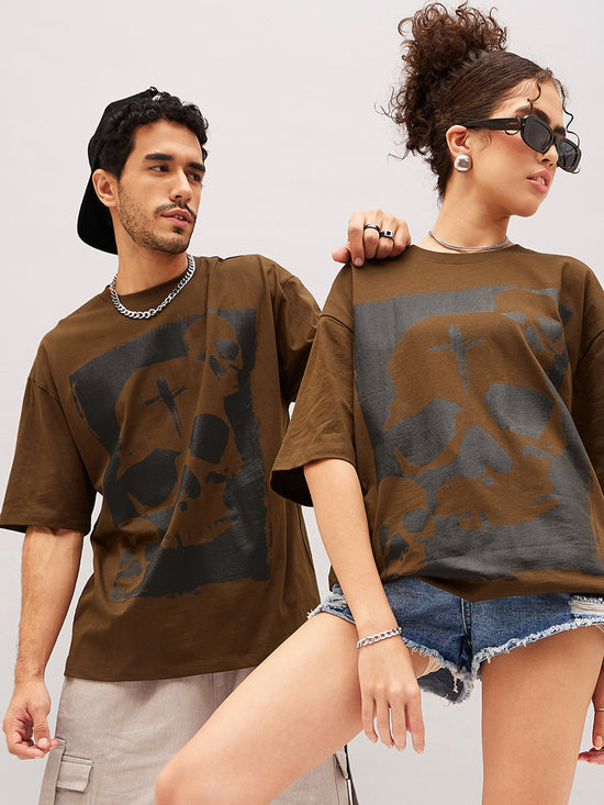 Unisex Brown Skull Oversized T-Shirt