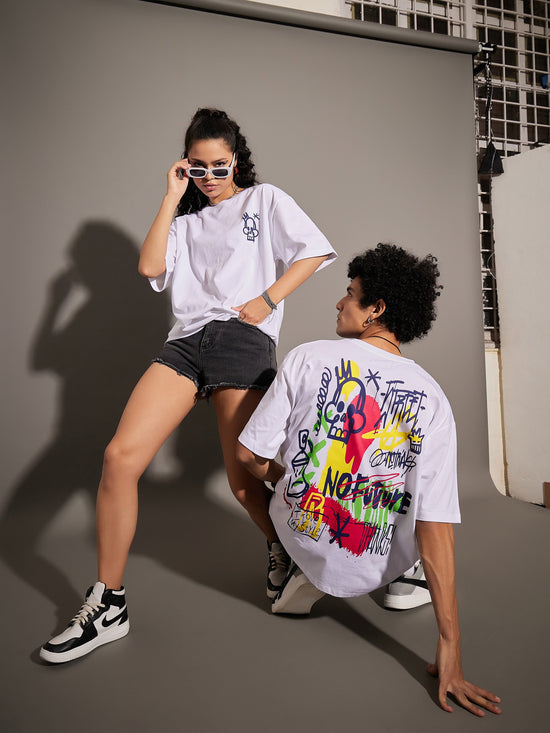 Unisex White No Future Oversized T-Shirt