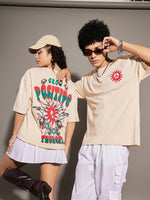 Unisex Beige Grow Positive Oversized T-Shirt