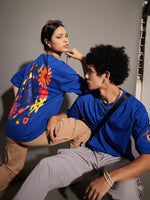 Unisex Blue Chill Floral Back Print Oversized T-Shirt