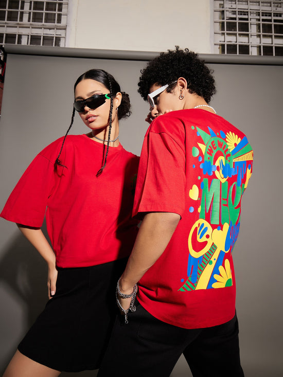 Unisex Red Meet Again Print Oversized T-Shirt