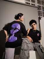 Unisex Black Alien Print Oversized T-Shirt