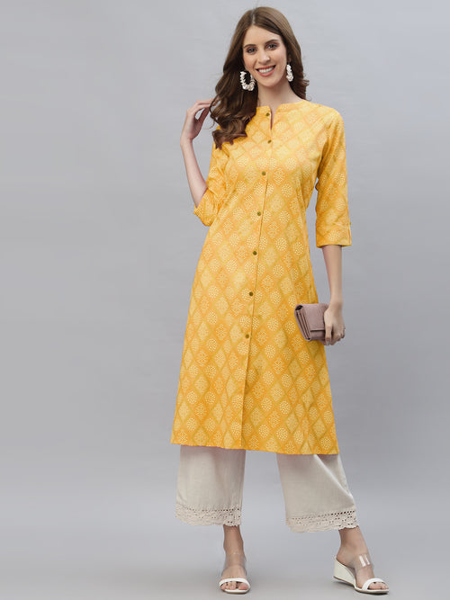 Women's Bandhani Printed Cotton Blend Straight Kurta