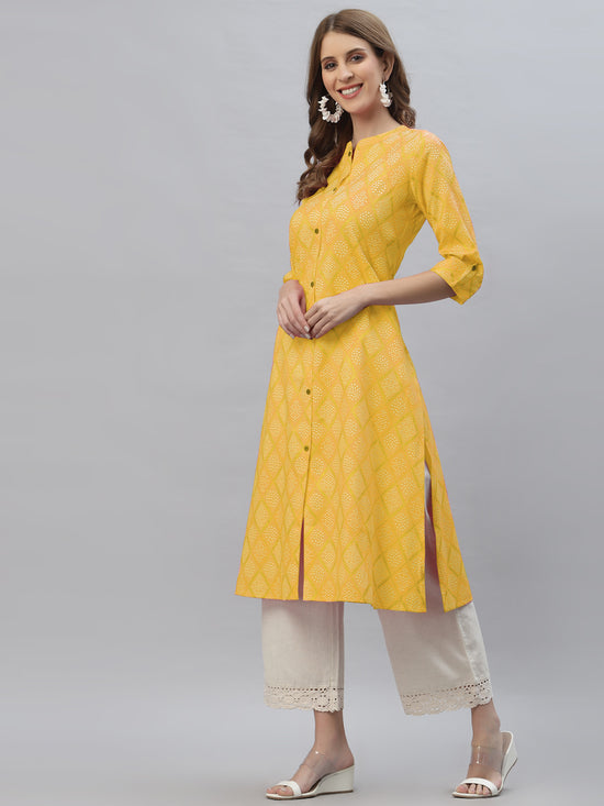 Women's Bandhani Printed Cotton Blend Straight Kurta