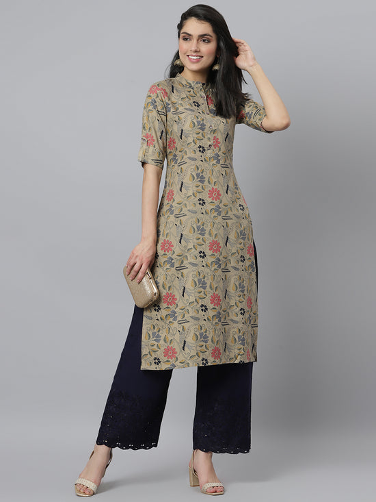 Women's Floral Printed Rayon A-Line Kurta