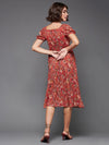 Part Of Your Story Ruching Printed Dress Multicolored-Base-Maroon