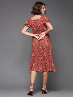 Part Of Your Story Ruching Printed Dress Multicolored-Base-Maroon