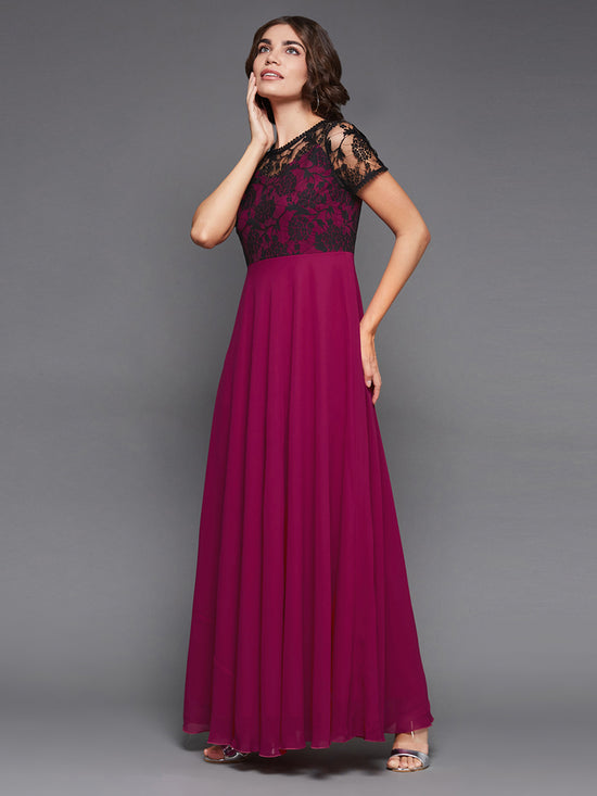 No Drama Just Action Lace Overlaid Dress Dark Pink